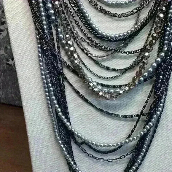 Black and Grey AB Aurora Borealis Beaded and Chain Necklace - Picture 3 of 5